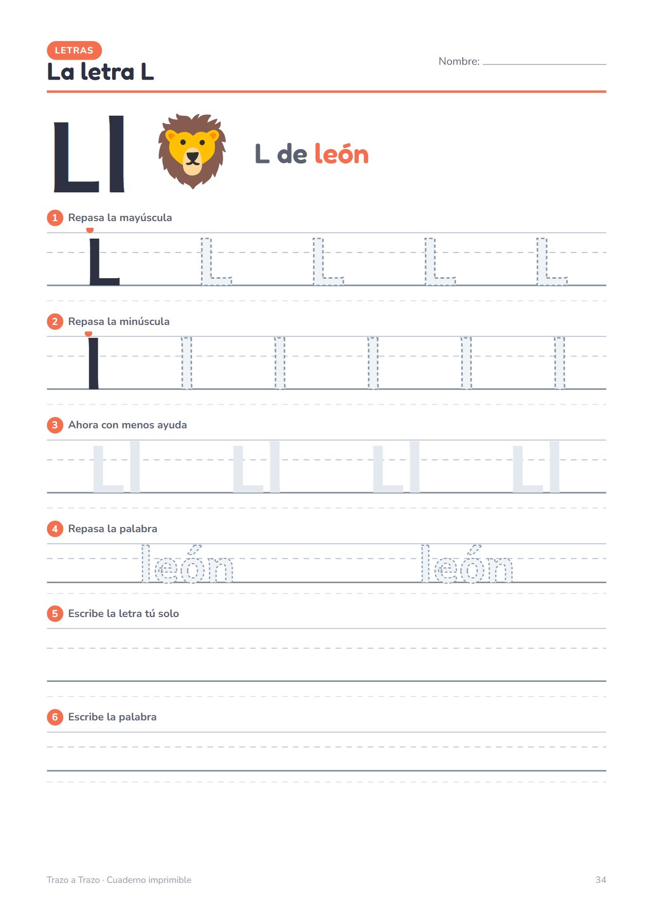 Hoja de la letra L con un león